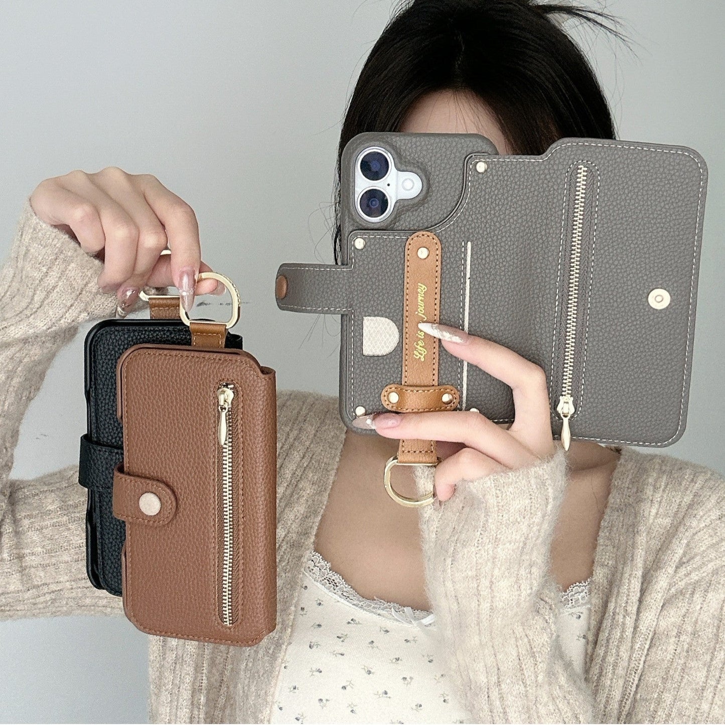 Frendorf | Lychee-Getreide-Leder-Wallet-Flip-Case für iPhone