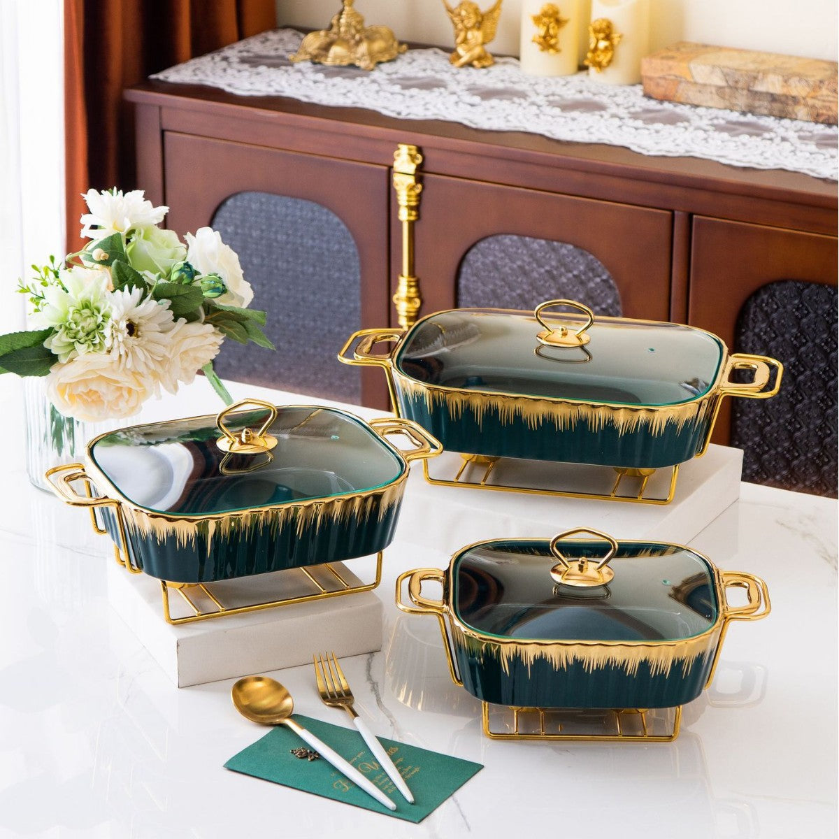 Frendorf | 3 Stück Keramik Servierschalen / Chafing Dishes