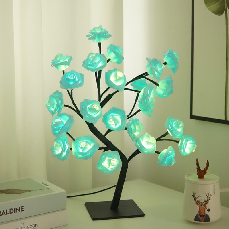 Frendorf | RoseTree USB Tischlampe | LED Rosenbaum mit 24 Lichtern | Warmweiß | Dekorative Stimmungsbeleuchtung