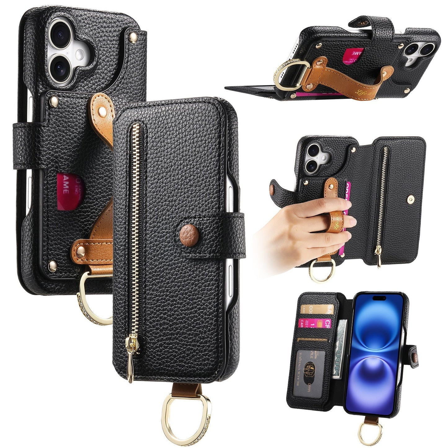 Frendorf | Lychee-Getreide-Leder-Wallet-Flip-Case für iPhone