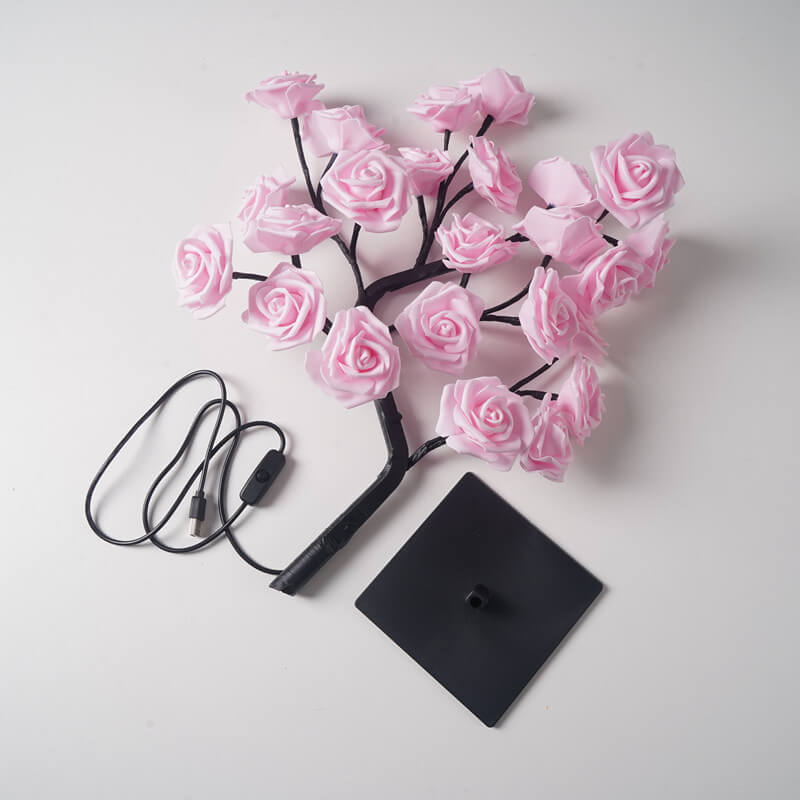 Frendorf | RoseTree USB Tischlampe | LED Rosenbaum mit 24 Lichtern | Warmweiß | Dekorative Stimmungsbeleuchtung