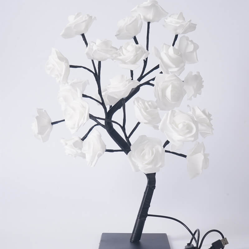 Frendorf | RoseTree USB Tischlampe | LED Rosenbaum mit 24 Lichtern | Warmweiß | Dekorative Stimmungsbeleuchtung