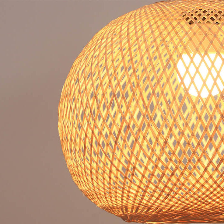 Frendorf | BambooAura Bambus Pendelleuchte | Runder Ball | Japanischer Stil | 1-flammig | Beige | Handgewebt