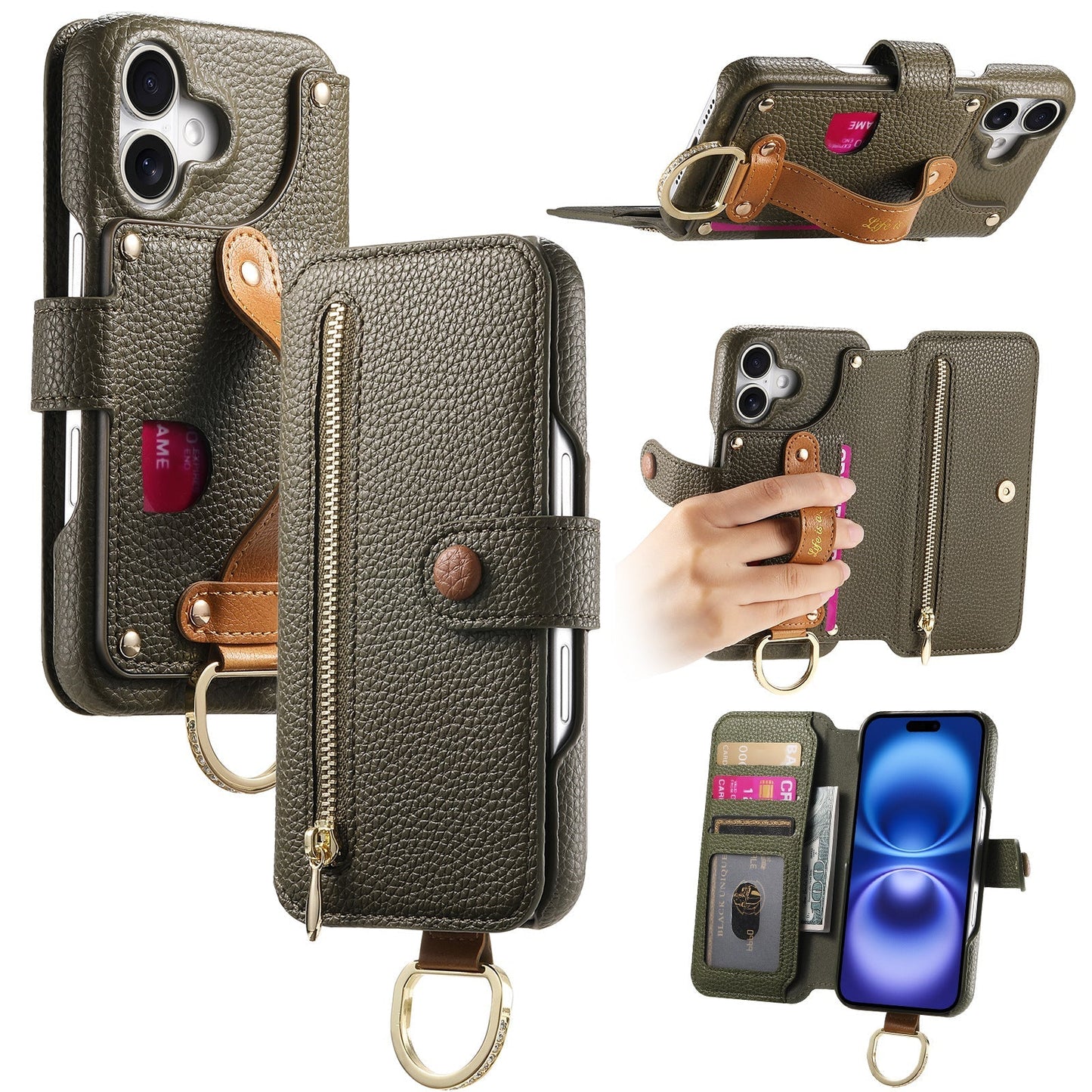 Frendorf | Lychee-Getreide-Leder-Wallet-Flip-Case für iPhone