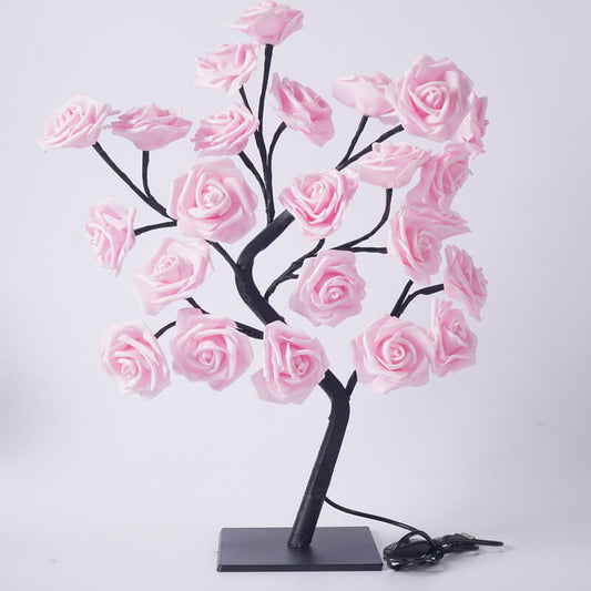 Frendorf | RoseTree USB Tischlampe | LED Rosenbaum mit 24 Lichtern | Warmweiß | Dekorative Stimmungsbeleuchtung