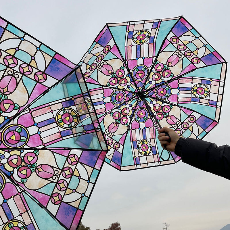 Frendorf | Transparenter Regenschirm mit Glas-in-Stock-Rahmenmuster