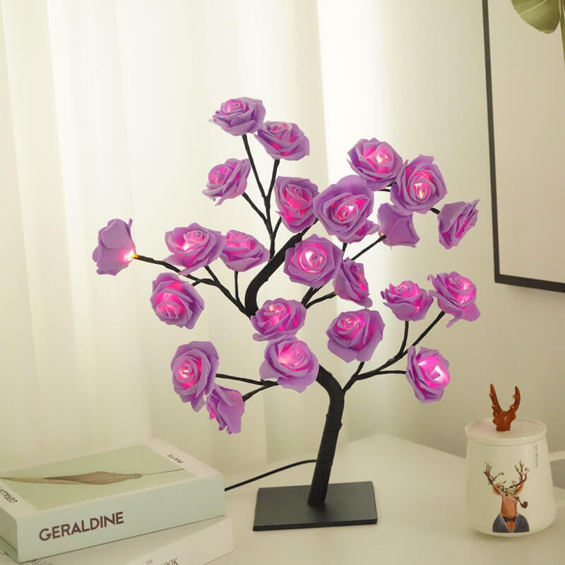 Frendorf | RoseTree USB Tischlampe | LED Rosenbaum mit 24 Lichtern | Warmweiß | Dekorative Stimmungsbeleuchtung