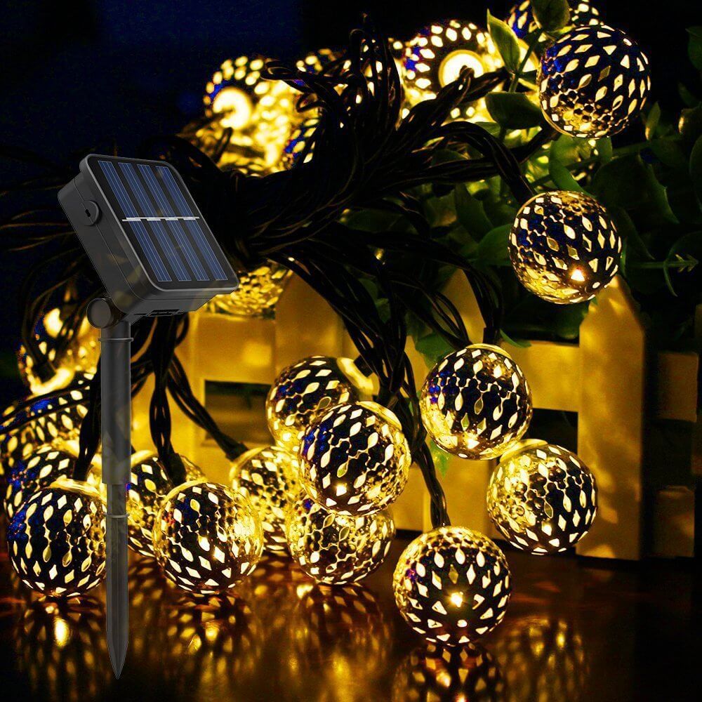 Solar-Lichterkette Marokkanische Kugel Bunte LED Weihnachtslichter Eisenkugeln Dekoration Außen Lichterkette