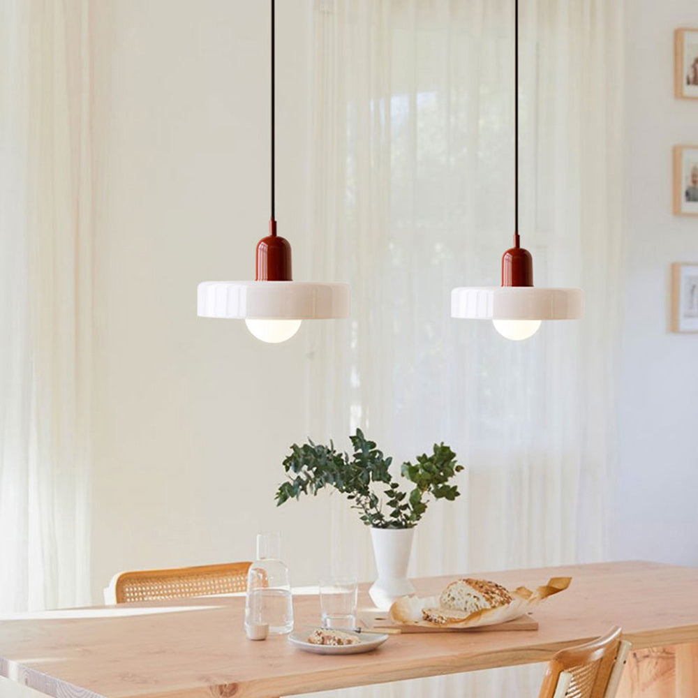 Frendorf |  Pendelleuchte aus farbigem Glas | Elegante Hängeleuchte im Bauhaus-Stil | Designlampe für Wohnzimmer & Esszimmer