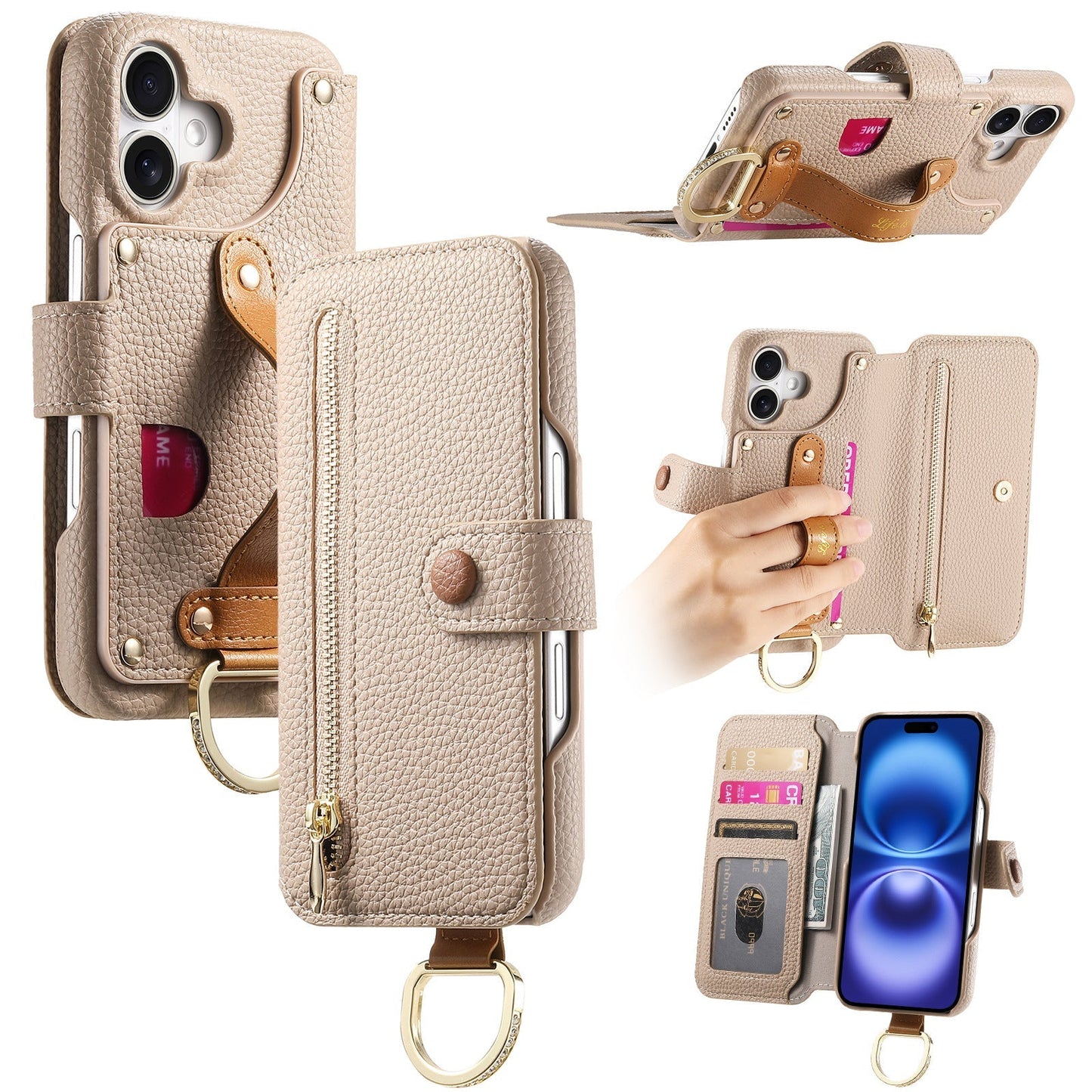 Frendorf | Lychee-Getreide-Leder-Wallet-Flip-Case für iPhone