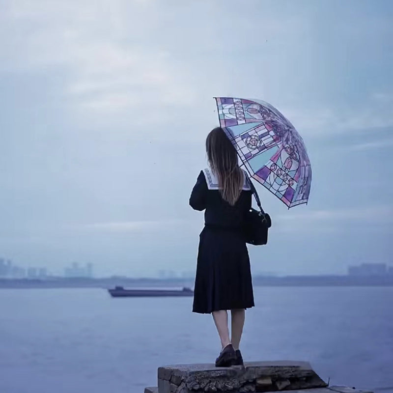 Frendorf | Transparenter Regenschirm mit Glas-in-Stock-Rahmenmuster
