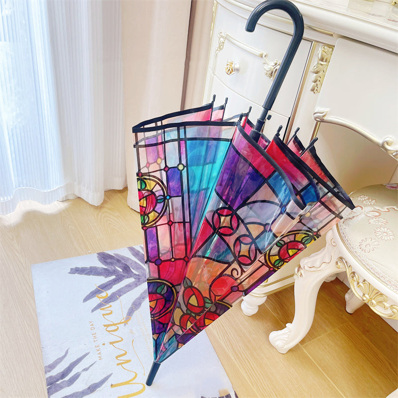 Frendorf | Transparenter Regenschirm mit Glas-in-Stock-Rahmenmuster