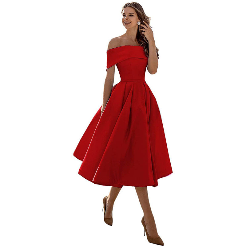 Frendorf | Mode Lässig Trägerlos Satin Partykleid