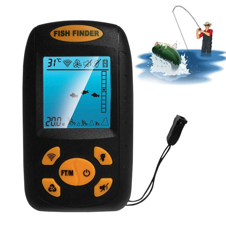 Frendorf | Tragbarer Ultrasonic Fischfinder, Wassertiefe & Temperatur Fischfinder mit kabelgebundenem Sonarsensor und LCD-Display