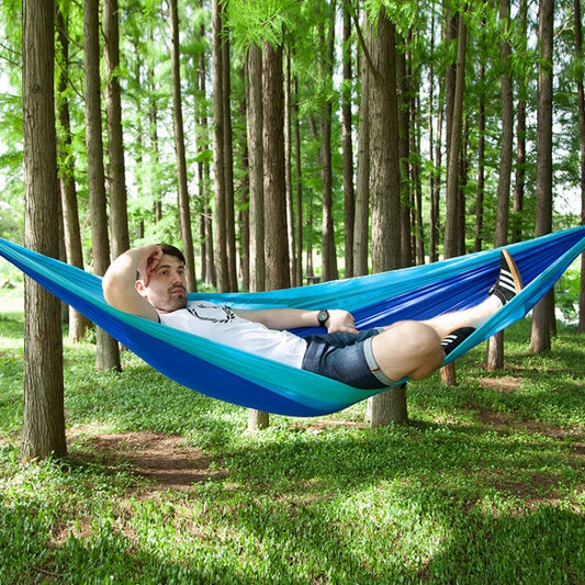 Frendorf | Tragbare Outdoor-Paraglider-Hängematte mit Moskitonetzen (Dunkelblau + Babyblau)
