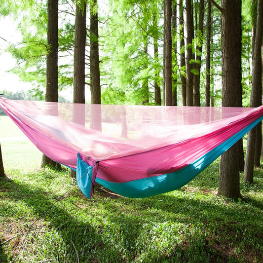 Frendorf | Tragbare Outdoor-Paraglider-Hängematte mit Moskitonetzen (Pink Blau)