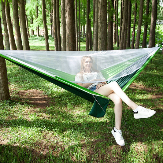 Frendorf | Tragbare Outdoor Fallschirm-Hängematte mit Moskitonetzen (Grün)