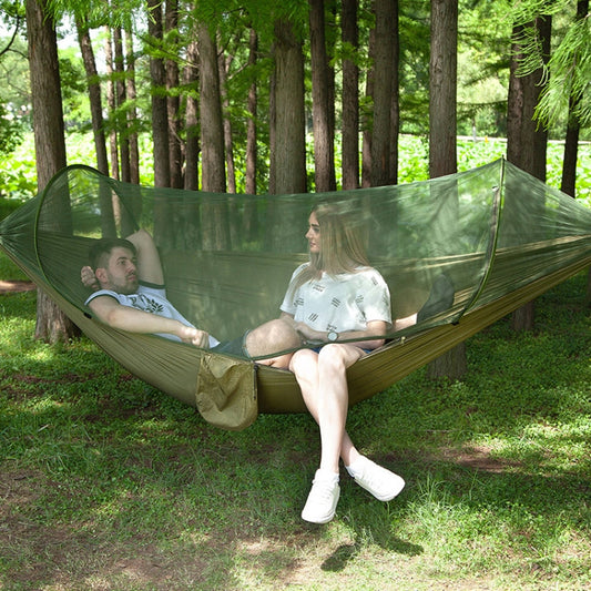 Frendorf | Tragbare Outdoor Camping Vollautomatische Nylon Fallschirm-Hängematte mit Moskito-Netzen, Größe: 290 x 140cm (Armeegrün)