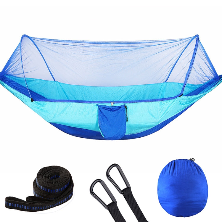 Frendorf | Tragbare Outdoor-Camping Vollautomatische Nylon-Drachen-Hängematte mit Moskito-Netzen, Größe: 290 x 140 cm (Dunkelblau + Babyblau)
