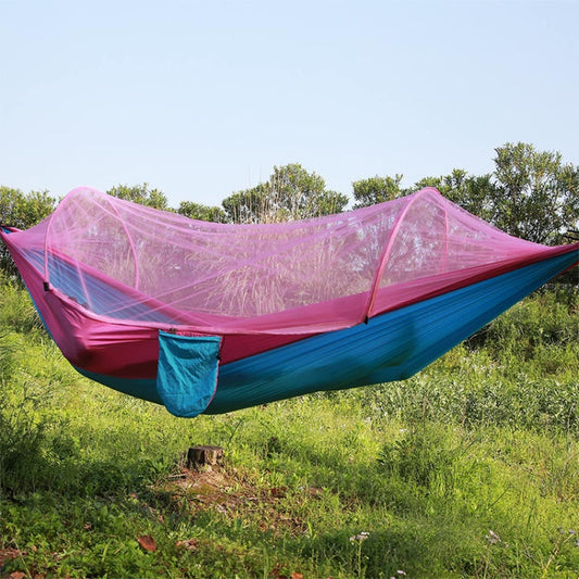 Frendorf | Tragbare Outdoor Camping Vollautomatische Nylon Fallschirm-Hängematte mit Moskitonetzen, Größe: 290 x 140cm (Pink Blau)
