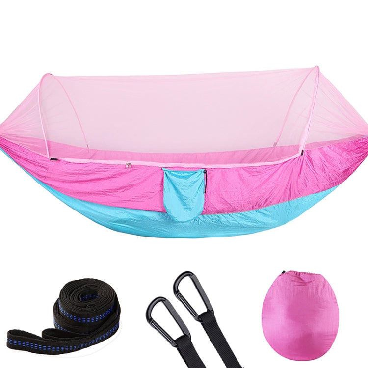 Frendorf | Tragbare Outdoor Camping Vollautomatische Nylon Fallschirm-Hängematte mit Moskitonetzen, Größe: 290 x 140cm (Pink Blau)