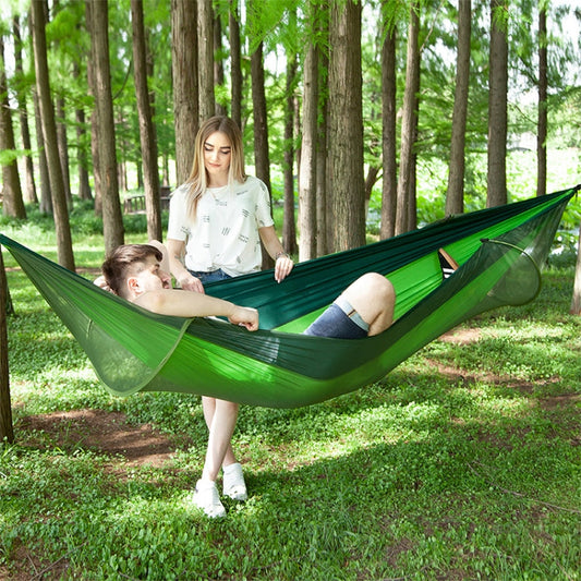 Frendorf | Tragbare Outdoor Camping Vollautomatische Nylon Fallschirm Hängematte mit Mückennetzen, Größe: 290 x 140cm (Grün)