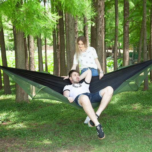 Frendorf | Tragbare Outdoor Camping Vollautomatische Nylon Fallschirm-Hängematte mit Moskitonetzen, Größe: 250 x 120 cm (Schwarz)