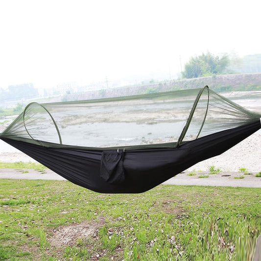 Frendorf | Tragbare Outdoor Camping Vollautomatische Nylon Fallschirm-Hängematte mit Moskitonetzen, Größe: 250 x 120 cm (Schwarz)