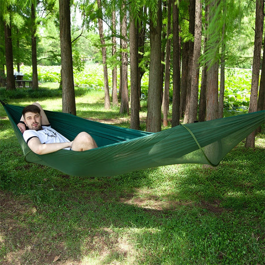 Frendorf | Tragbare Outdoor Camping Vollautomatische Nylon Fallschirm-Hängematte mit Moskitonetzen, Größe: 250 x 120 cm (Dunkelgrün)