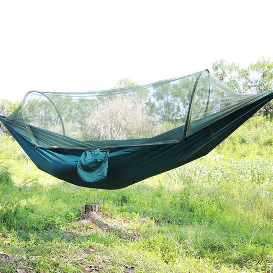 Frendorf | Tragbare Outdoor Camping Vollautomatische Nylon Fallschirm-Hängematte mit Moskitonetzen, Größe: 250 x 120 cm (Dunkelgrün)
