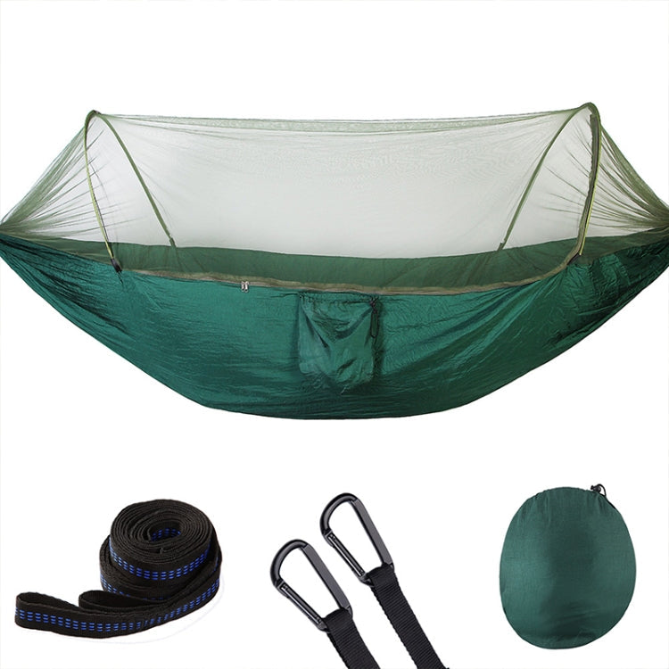 Frendorf | Tragbare Outdoor Camping Vollautomatische Nylon Fallschirm-Hängematte mit Moskitonetzen, Größe: 250 x 120 cm (Dunkelgrün)