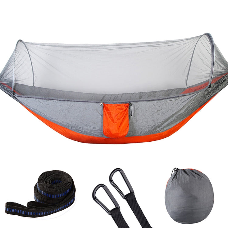 Frendorf | Tragbare Outdoor Camping Vollautomatische Nylon Fallschirm-Hängematte mit Moskito-Netzen, Größe: 250 x 120cm (Silbergrau + Orange)