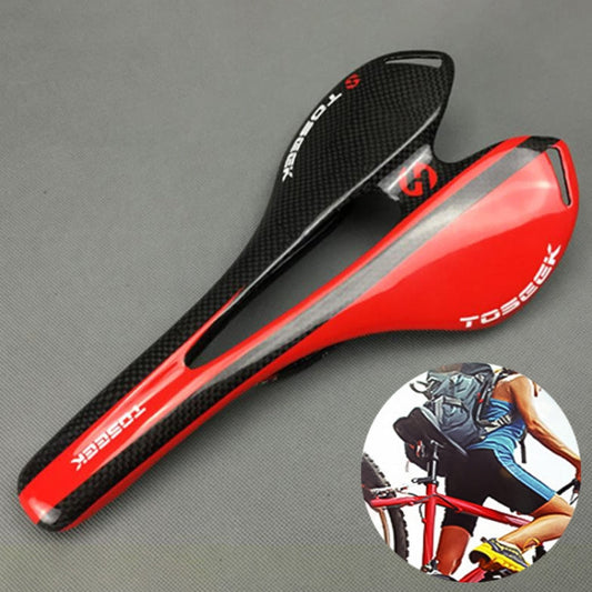 Frendorf | TOSEEK Rennrad Carbon Fiber Sattel Fahrrad Hohlsattel, 3K Textur + Leicht (Rot)