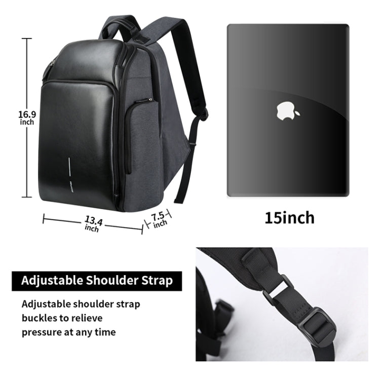 Frendorf | Bopai 851-010128 Business Anti-Diebstahl Wasserdichte Große Kapazität Doppel-Schultertasche, mit USB-Ladeanschluss, Größe: 34x19x43cm (Schwarz)