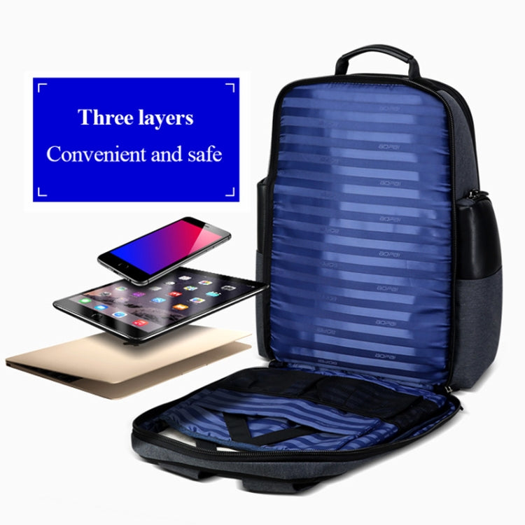 Frendorf | Bopai 851-014318 Fashion Outdoor Atmungsaktive Wasserfeste Diebstahlsichere Dreischicht Große Kapazität Doppelter Rucksack, mit USB-Ladeanschluss, Größe: 31x17x44cm(Grau)