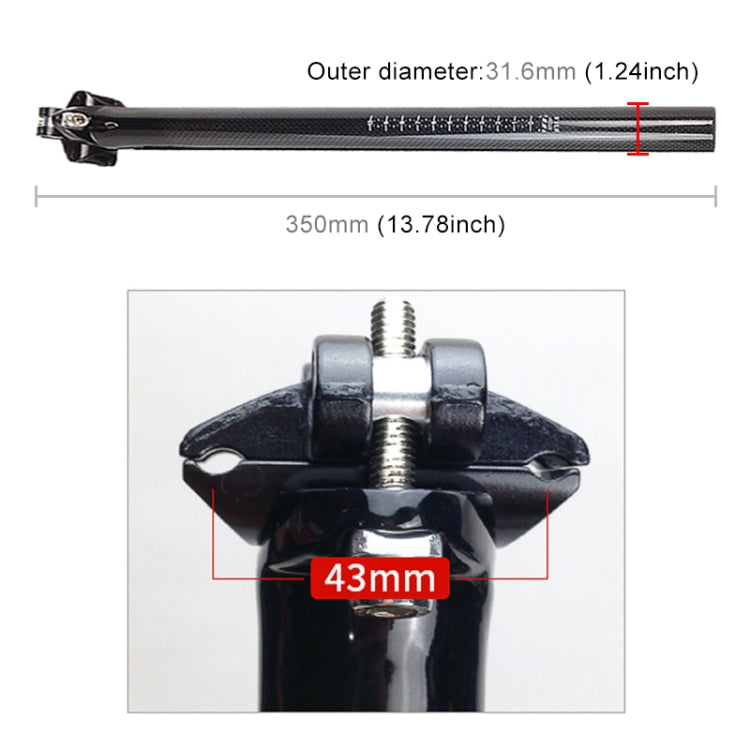 Frendorf | TOSEEK 3K Carbonfaser Mountainbike Straßenrad Fahrrad Sitzrohr Sattelstütze Sattelbefestigung Sattelstange Fahrradfittings, Größe: 31,6x350mm