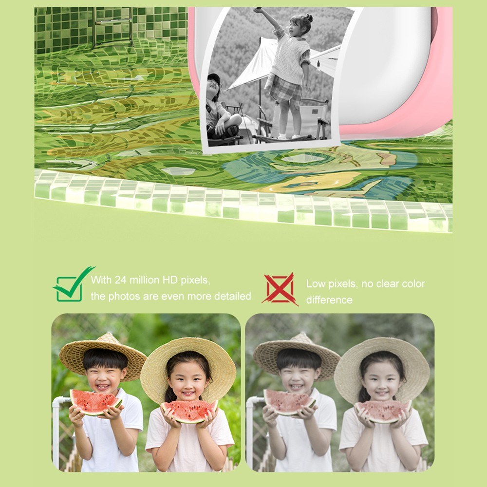 1080P Kinder Digitalkamera mit Thermodruck, 2,4-Zoll IPS-Bildschirm, Selfie & Video, Autofokus, inklusive 2 Druckpapierrollen