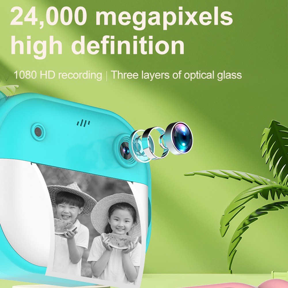 1080P Kinder Digitalkamera mit Thermodruck, 2,4-Zoll IPS-Bildschirm, Selfie & Video, Autofokus, inklusive 2 Druckpapierrollen