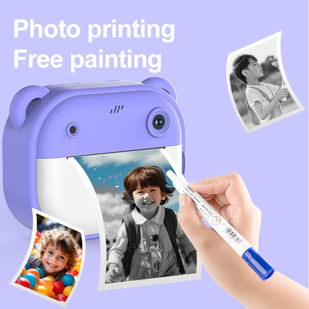 1080P Kinder Digitalkamera mit Thermodruck, 2,4-Zoll IPS-Bildschirm, Selfie & Video, Autofokus, inklusive 2 Druckpapierrollen