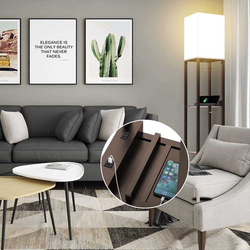 Stehlampe mit Regalen, Regal-Stehlampen aus echtem Massivholz mit 2 Ladeanschlüssen und 1 Steckdose, Stehlampen für Schlafzimmer, Lampen für das Wohnzimmer