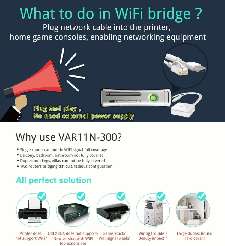 Frendorf | VONETS VAR11N-300 Mini 300Mbps WiFi Repeater & Router & Bridge, Unterstützung 802.11N(Weiß)