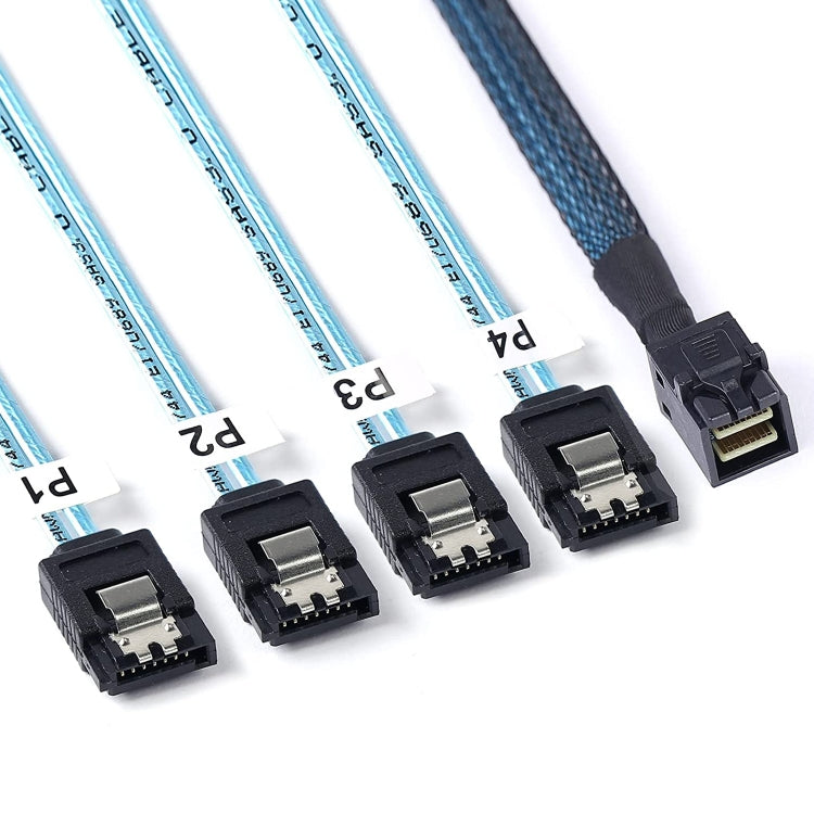 Frendorf | Mini SAS SFF-8643 Host auf 7-Pin 4 SATA Ziel-Festplatte 6Gbps Daten Server Raid Kabel, Länge: 1m