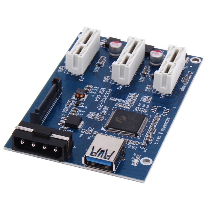 Frendorf | PCI-E 1 zu 3 PCI Express 1 Slots Riser Karte 3 PCI-E Slot Adapter PCI-E Port Multiplikator Karte mit 60cm USB Kabel (Blau)