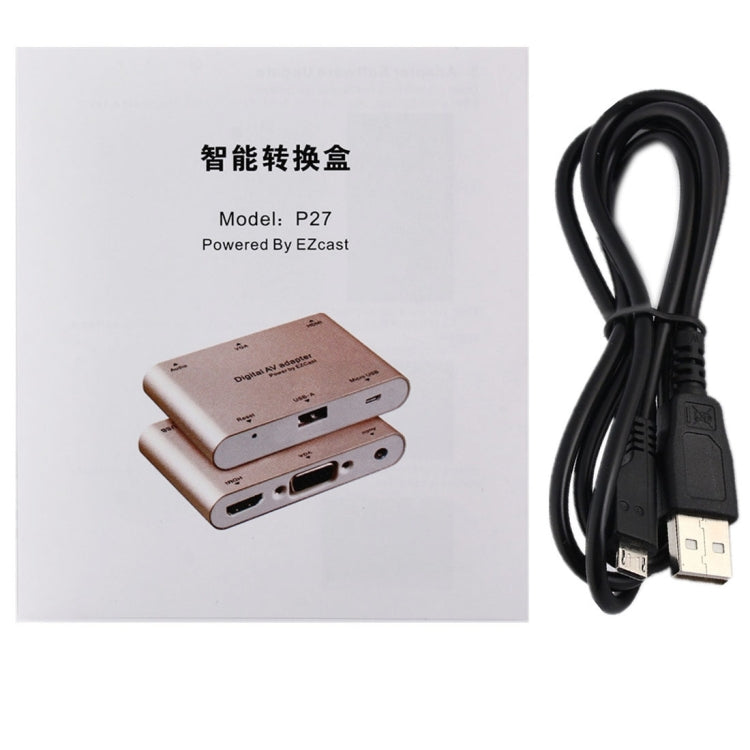 Frendorf | P27 Metallabdeckung Micro USB zu HDMI + VGA HDTV Converter Digital AV Adapter, Power by EZCast, Unterstützung für iOS / Android / Windows System (Silber)