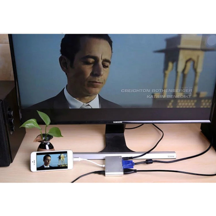 Frendorf | P27 Metallabdeckung Micro USB zu HDMI + VGA HDTV Converter Digital AV Adapter, Power by EZCast, Unterstützung für iOS / Android / Windows System (Silber)