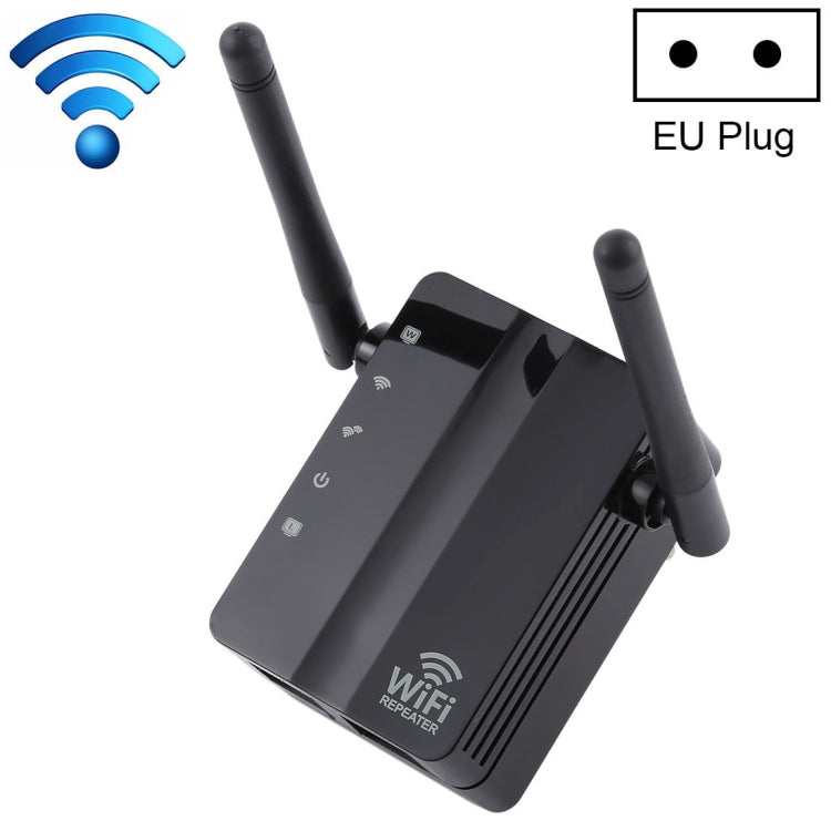 Frendorf | 300Mbps Wireless-N Reichweitenverlängerer WiFi Repeater Signalverstärker Netzwerkrouter mit 2 externen Antennen, EU-Stecker (Schwarz)