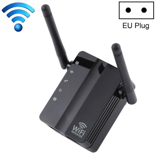 Frendorf | 300Mbps Wireless-N Reichweitenverlängerer WiFi Repeater Signalverstärker Netzwerkrouter mit 2 externen Antennen, EU-Stecker (Schwarz)