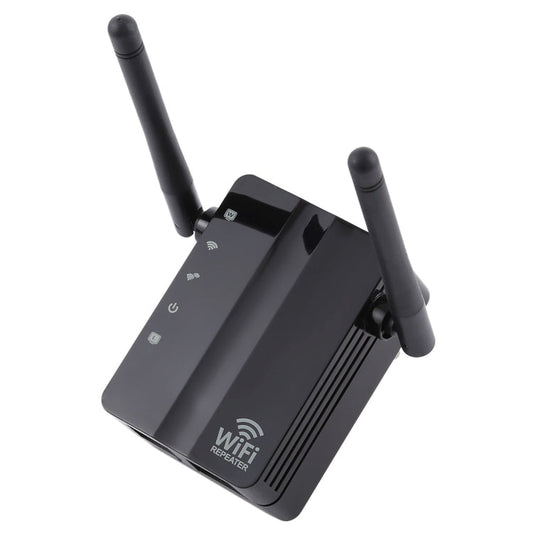 Frendorf | 300Mbps Wireless-N Reichweitenverlängerer WiFi Repeater Signalverstärker Netzwerkrouter mit 2 externen Antennen, EU-Stecker (Schwarz)
