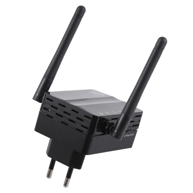 Frendorf | 300Mbps Wireless-N Reichweitenverlängerer WiFi Repeater Signalverstärker Netzwerkrouter mit 2 externen Antennen, EU-Stecker (Schwarz)