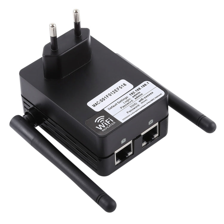 Frendorf | 300Mbps Wireless-N Reichweitenverlängerer WiFi Repeater Signalverstärker Netzwerkrouter mit 2 externen Antennen, EU-Stecker (Schwarz)